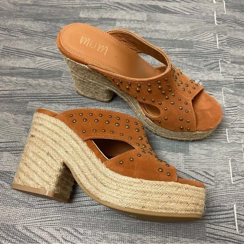 Miim “Ada” Studded Notch Platform Heels